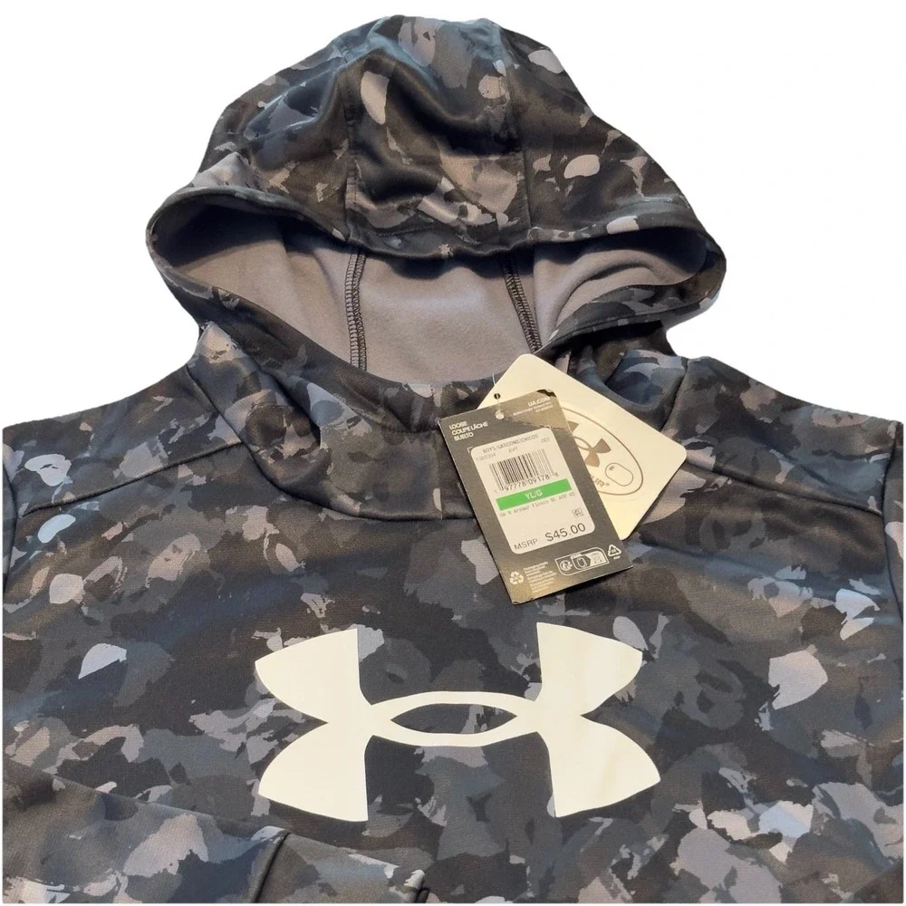 Under Armour Youth Boys Fleece Pullover Hoodie‎ Sweatshirt Black Camo Large NWT